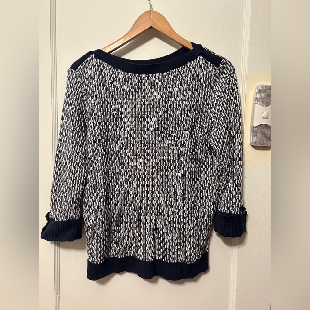 Karen Scott Blue & White Boat neck Sweater